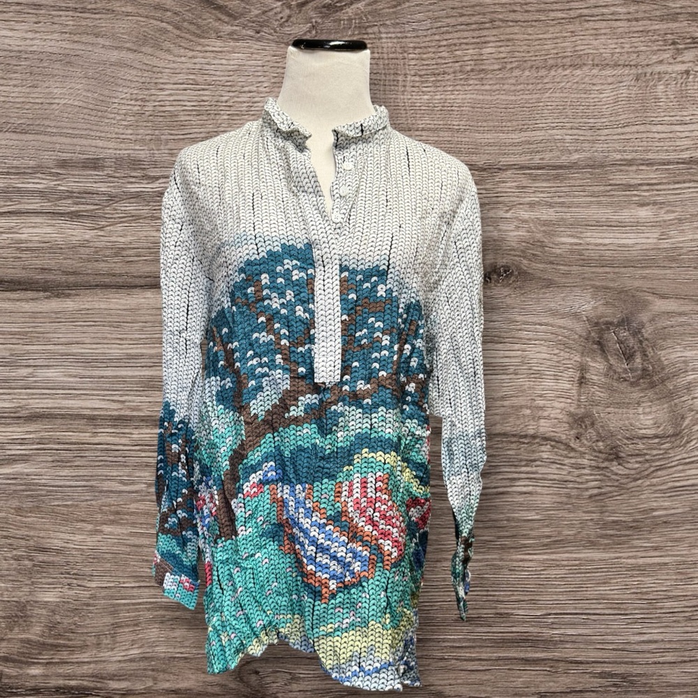 NWT John & Mark Women's Sequin Print Tunic Blouse Long Sleeve Multicolor Size XL